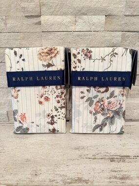 Ralph Lauren Thompson Cotton Floral Stripe Set Of 2  King Pillow Shams $430 NWT